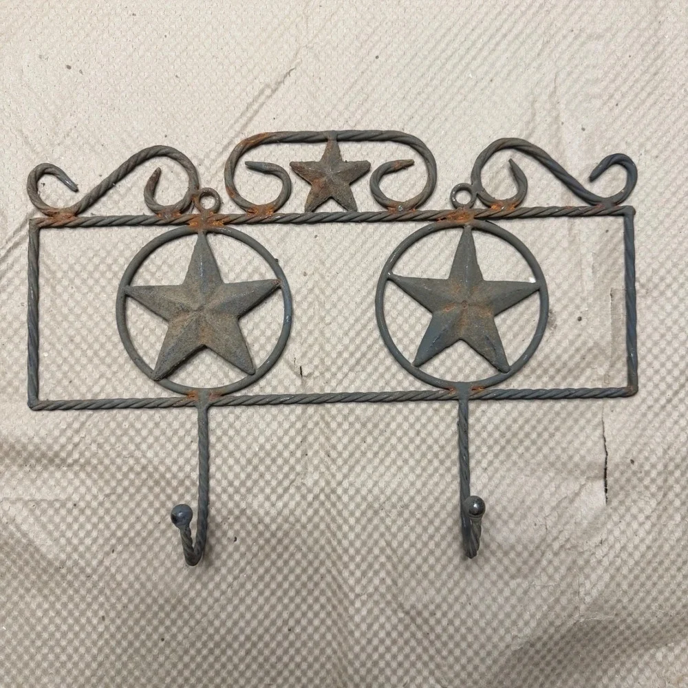 Rustic Wrought Iron Texas Lone Star Wall Hook Rack Western Farmhouse Decor 13.5